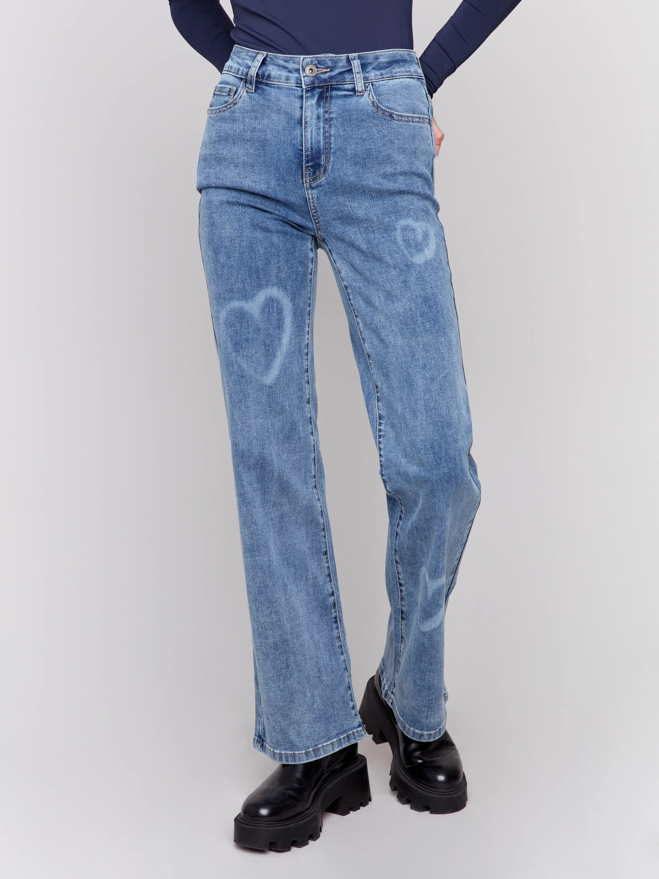 Flare Jeans With Hearts - Medium Blue