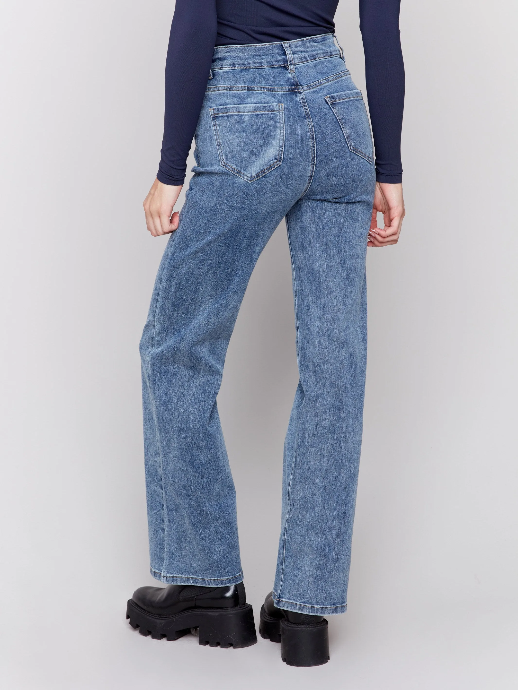 Flare Jeans With Hearts - Medium Blue