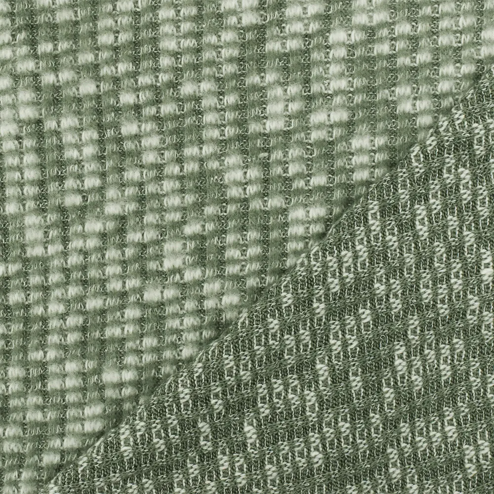 Forest Green-White Texture Stretch Brushed Rib Knit Fabric