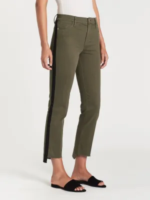 Frame - Le High Straight Raw Stagger Tuxedo Tape Pants in Army Green