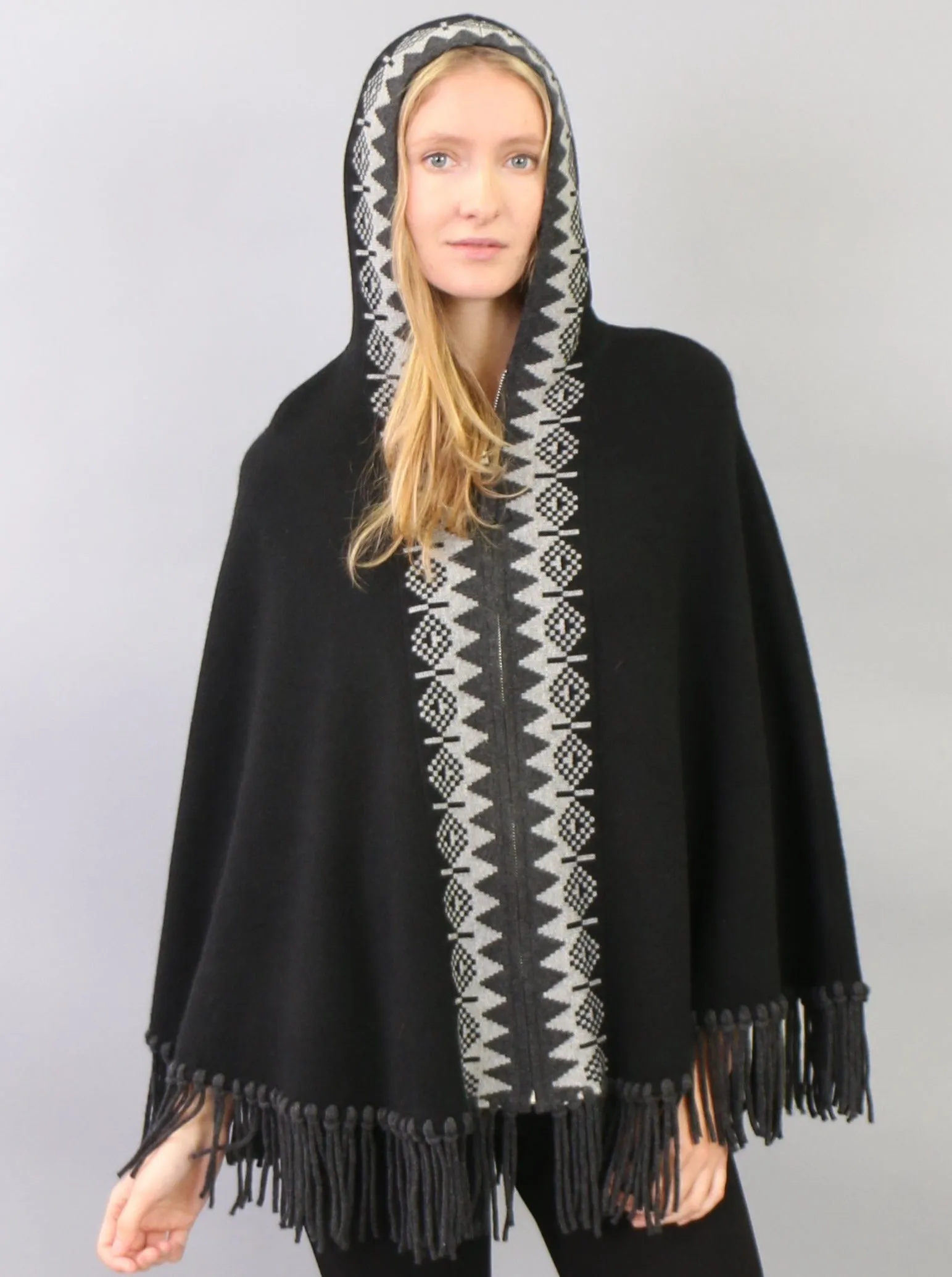 Fringed Zip Hoodie Cape