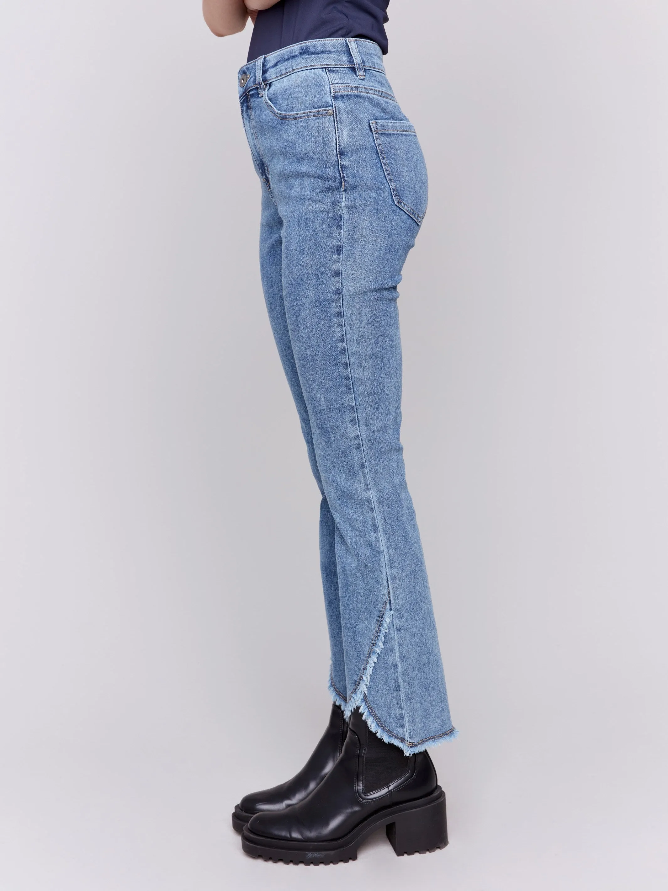 Front Tulip Hem Jeans - Medium Blue