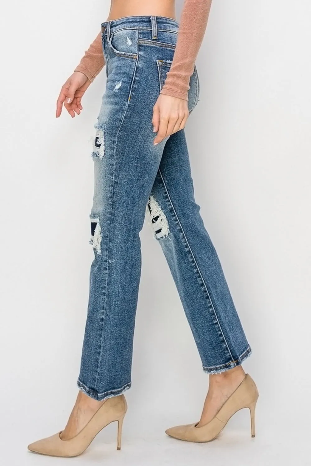 Full Size High Rise Distressed Ankle Flare Jeans