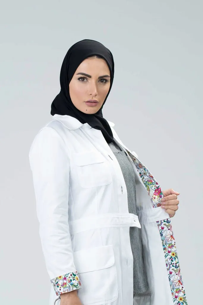 GENEVA Modern labcoat with 4 pocket and floral accent details