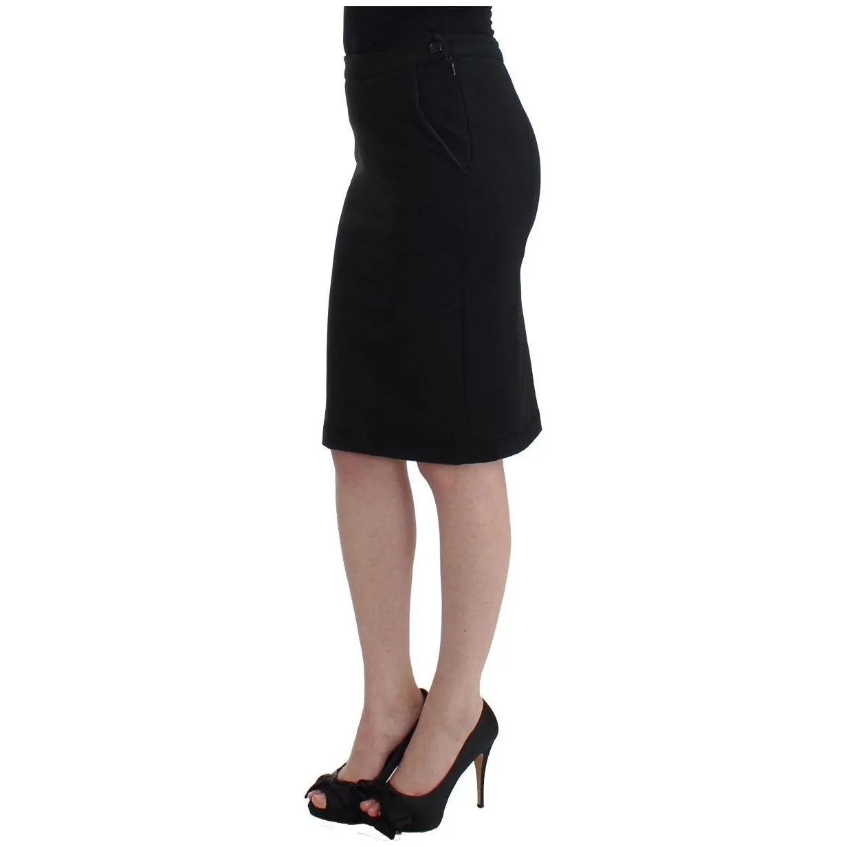 GF Ferre Chic Black Pencil Skirt Knee Length with Side Zip