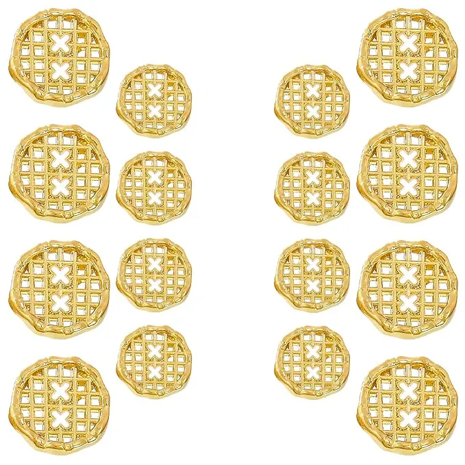 Gold Circular Metal Buttons with Grid Openwork Design(8 Big   8 Small)