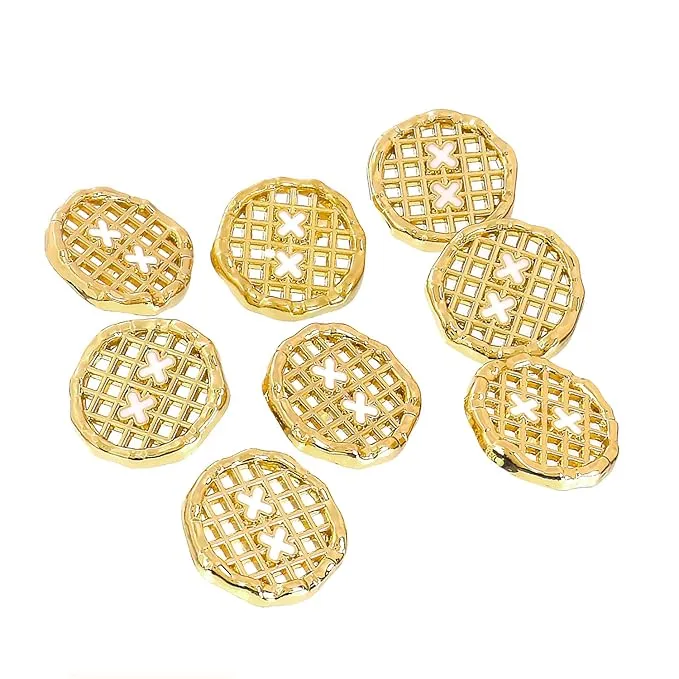 Gold Circular Metal Buttons with Grid Openwork Design(8 Big   8 Small)