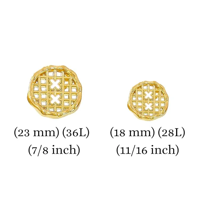 Gold Circular Metal Buttons with Grid Openwork Design(8 Big   8 Small)