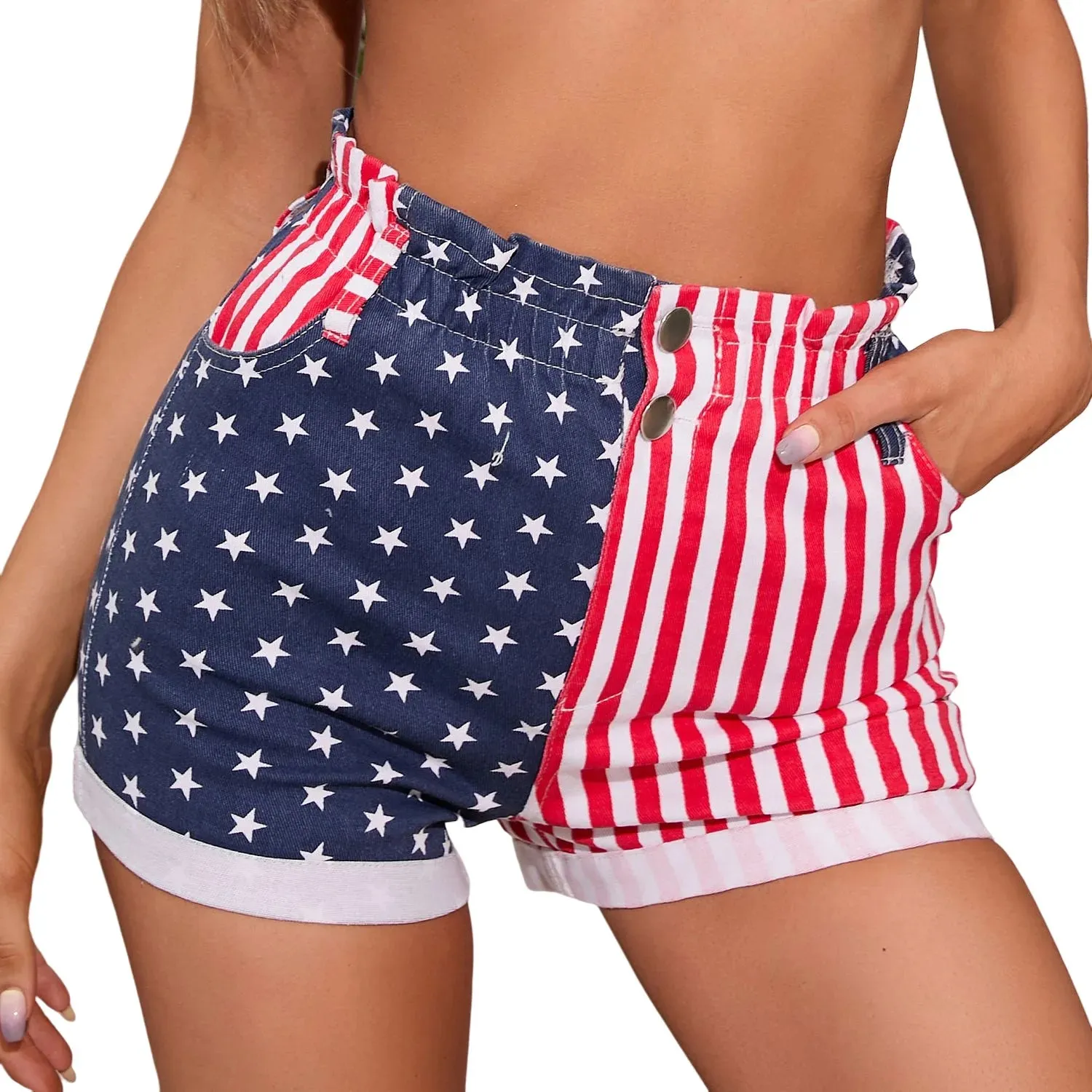 High Waist American Flag Denim Shorts