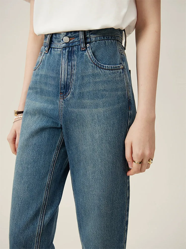 High-Waist Versatile Straight Jeans Pants