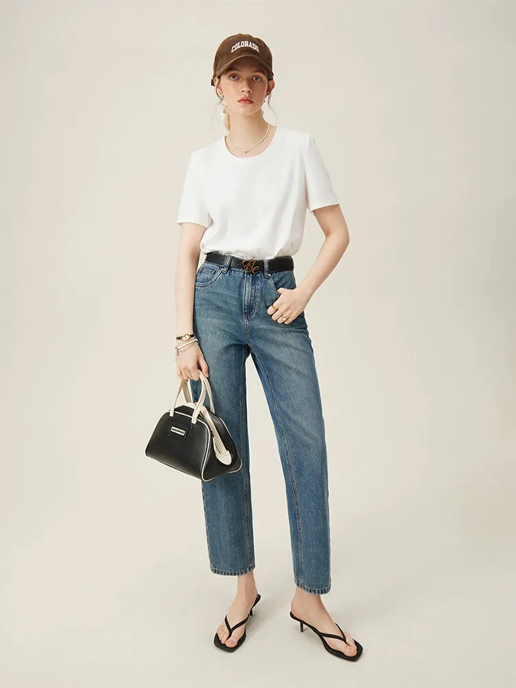 High-Waist Versatile Straight Jeans Pants