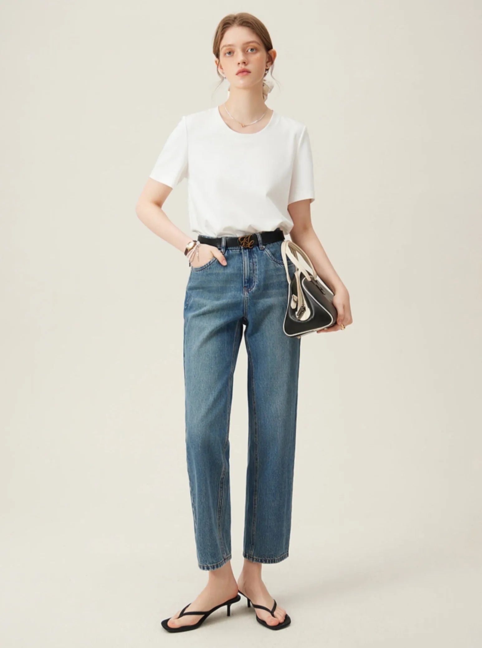 High-Waist Versatile Straight Jeans Pants