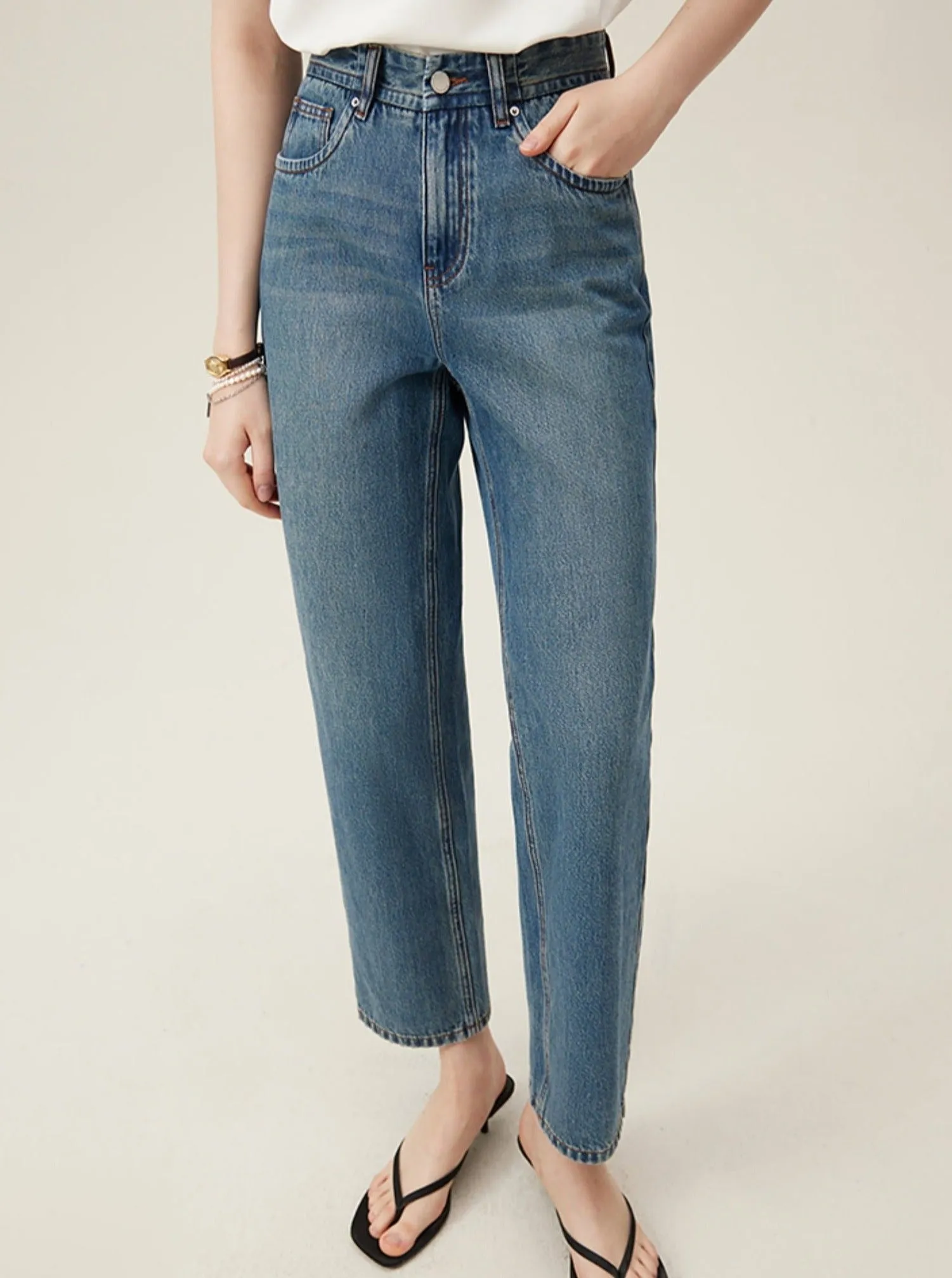 High-Waist Versatile Straight Jeans Pants