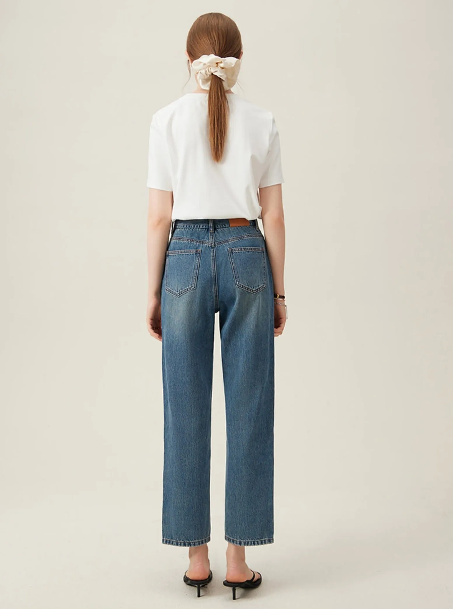 High-Waist Versatile Straight Jeans Pants