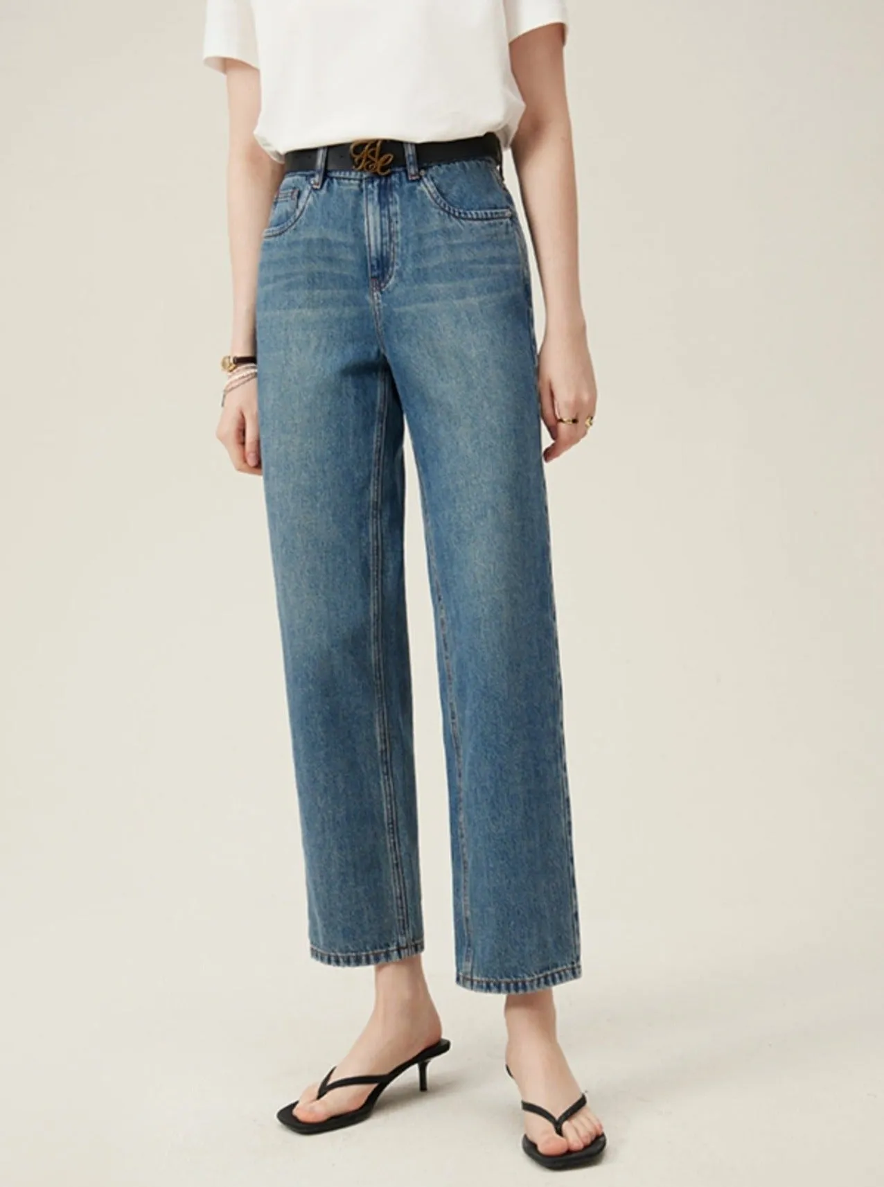 High-Waist Versatile Straight Jeans Pants