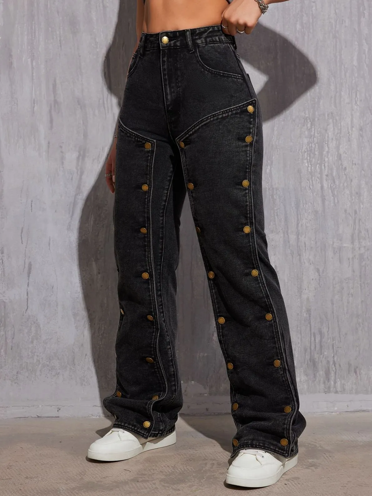 Hip Hop Detachable Multi-button Straight Jeans