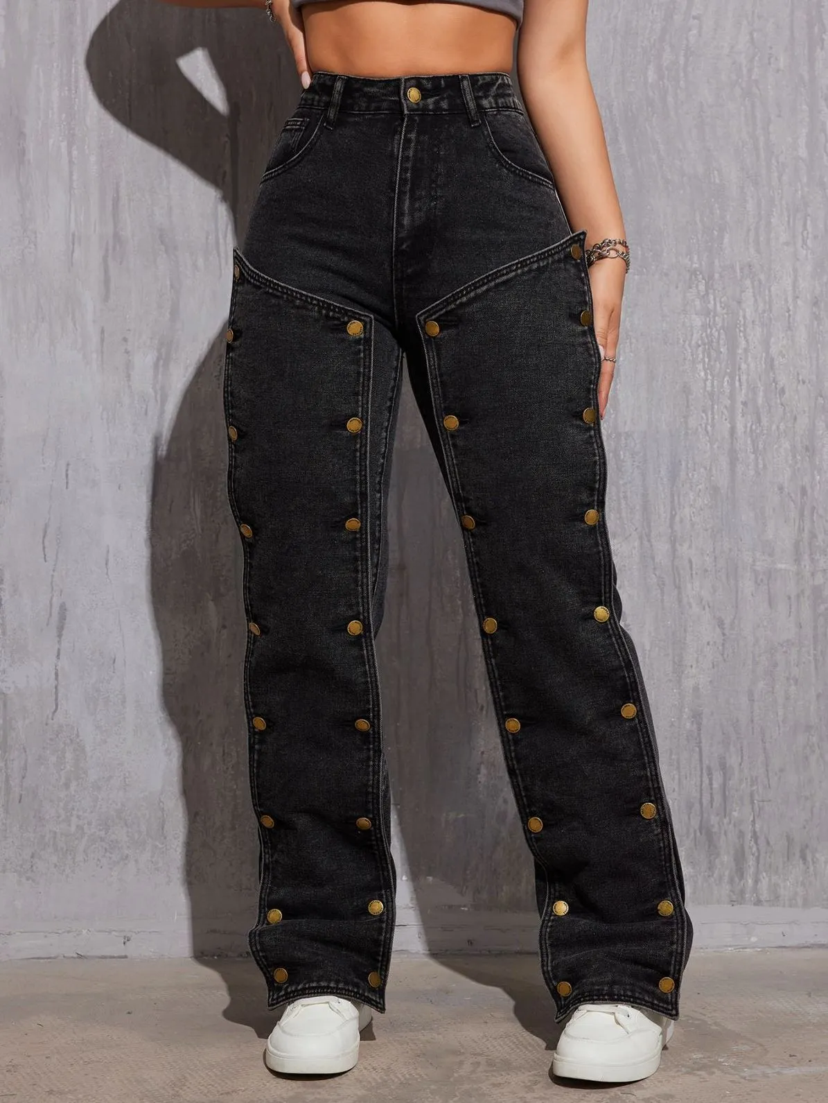 Hip Hop Detachable Multi-button Straight Jeans