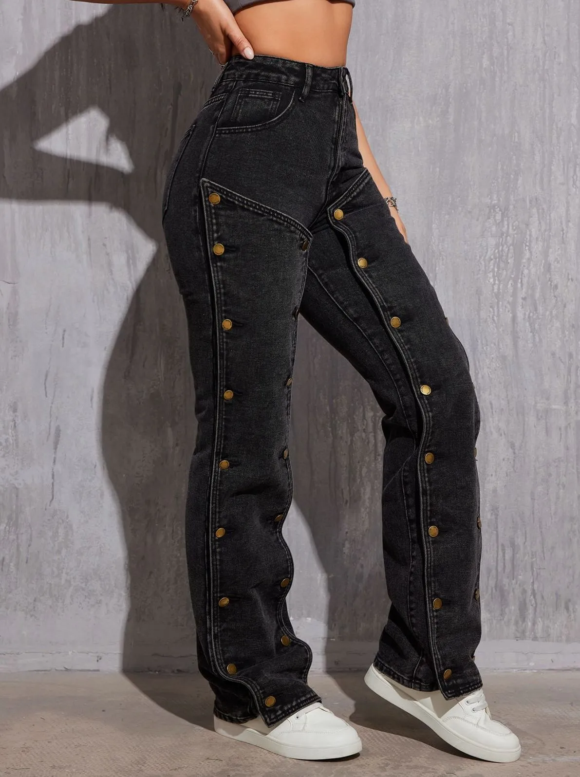 Hip Hop Detachable Multi-button Straight Jeans