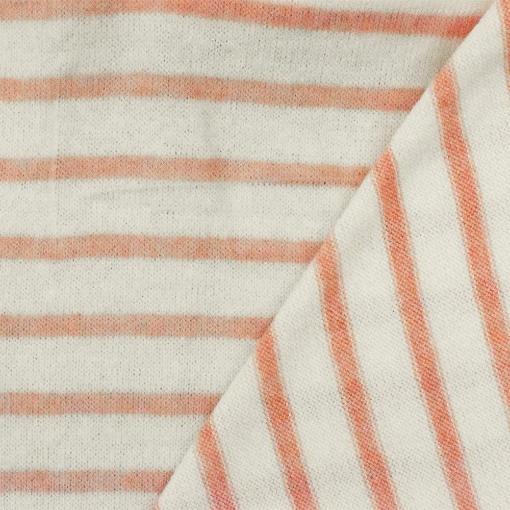 Lovely Peach-White Stripe Stretch Brushed Jersey Knit Fabric