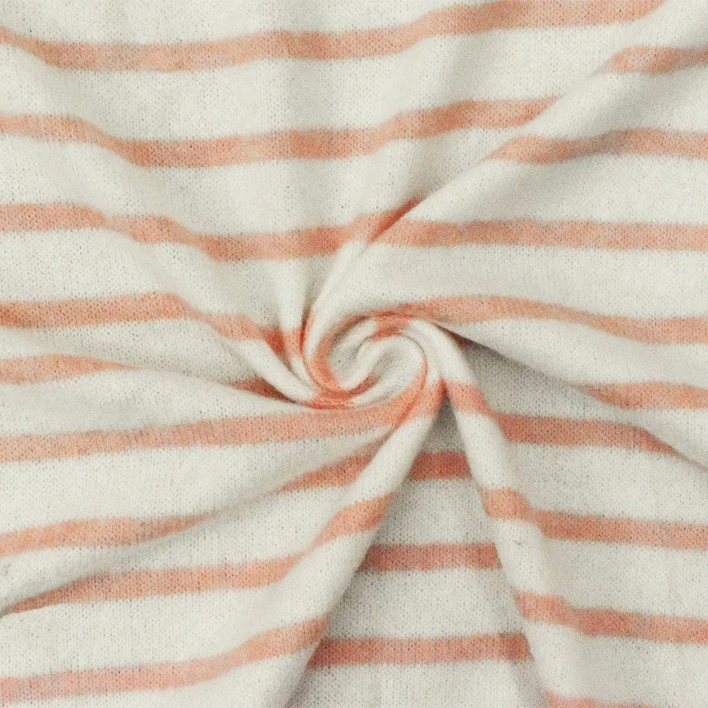 Lovely Peach-White Stripe Stretch Brushed Jersey Knit Fabric