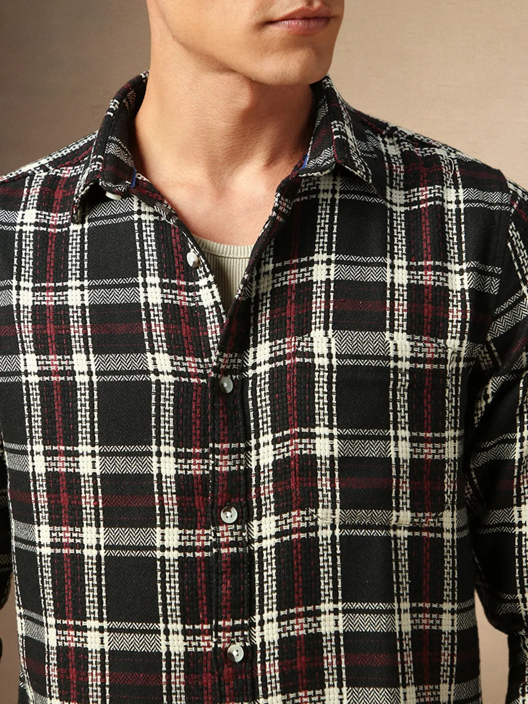 Men's Black Checks Button Down collar Full Sleeves Casual Shirt