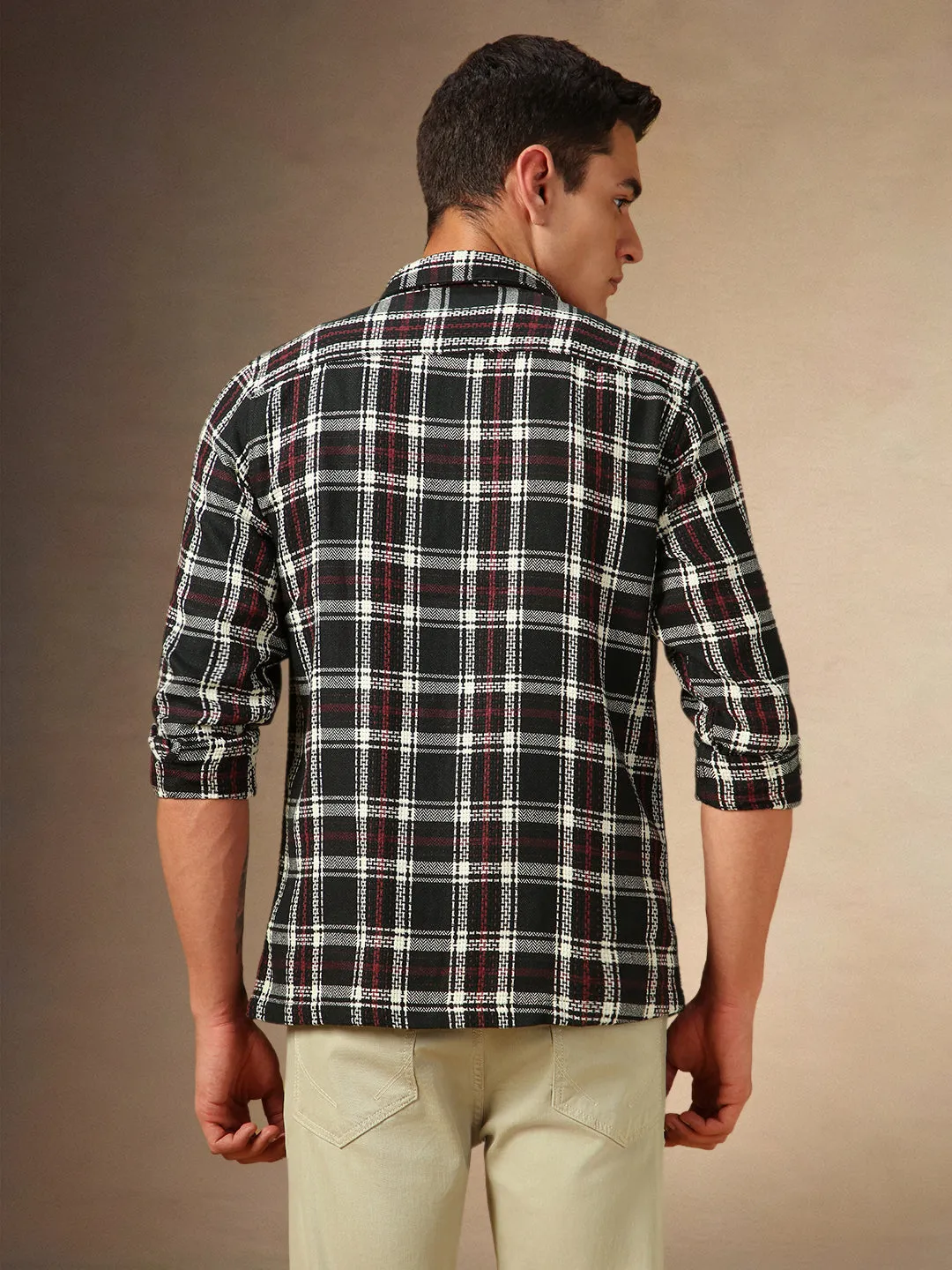 Men's Black Checks Button Down collar Full Sleeves Casual Shirt