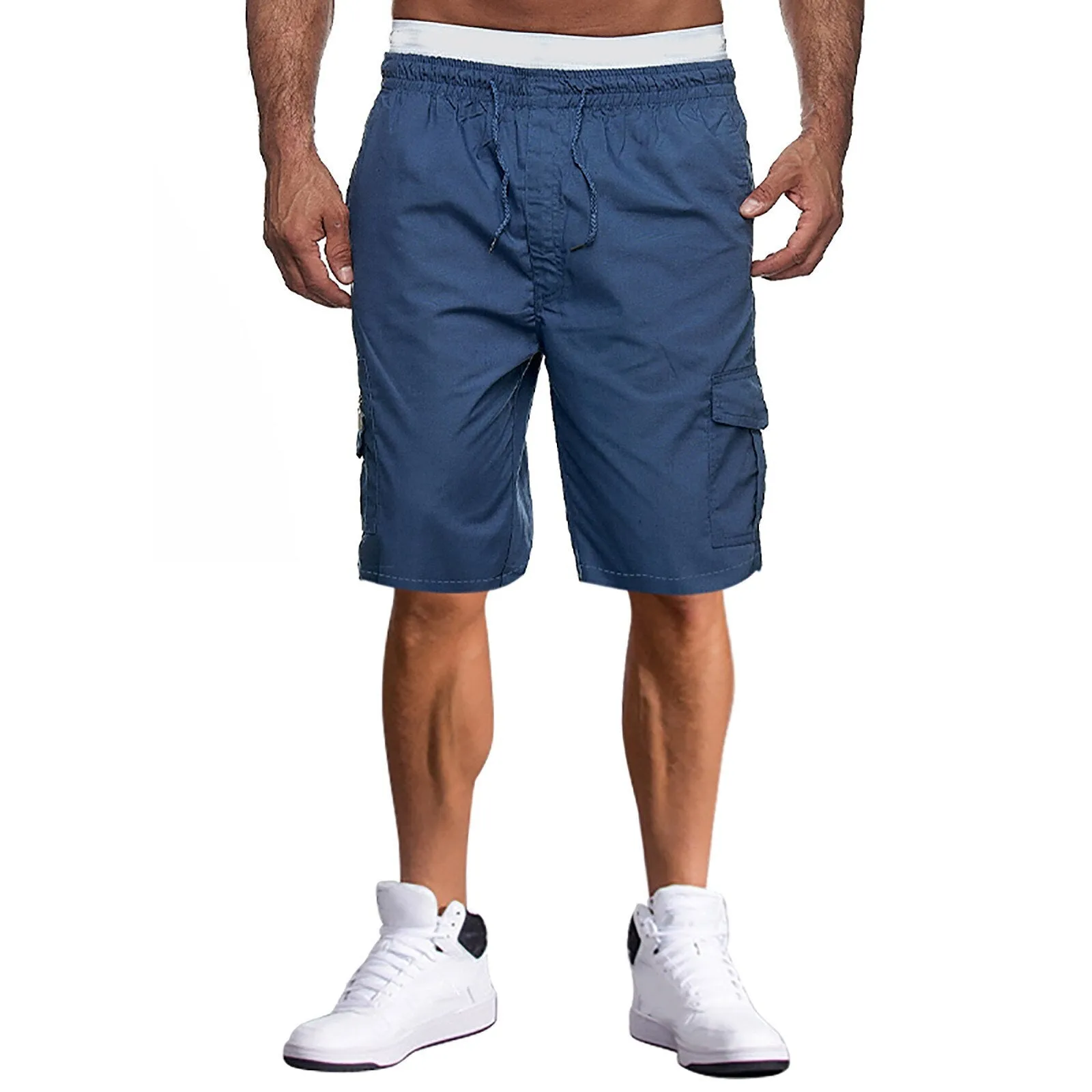 Mens Summer Casual Multi-Pocket Loose Straight Five-Point Shorts Solid Colors Sports Fitness Jogging Cargo Shorts Bermudas