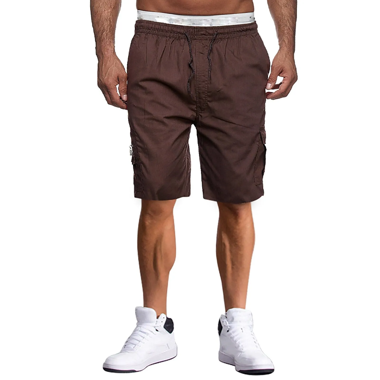 Mens Summer Casual Multi-Pocket Loose Straight Five-Point Shorts Solid Colors Sports Fitness Jogging Cargo Shorts Bermudas