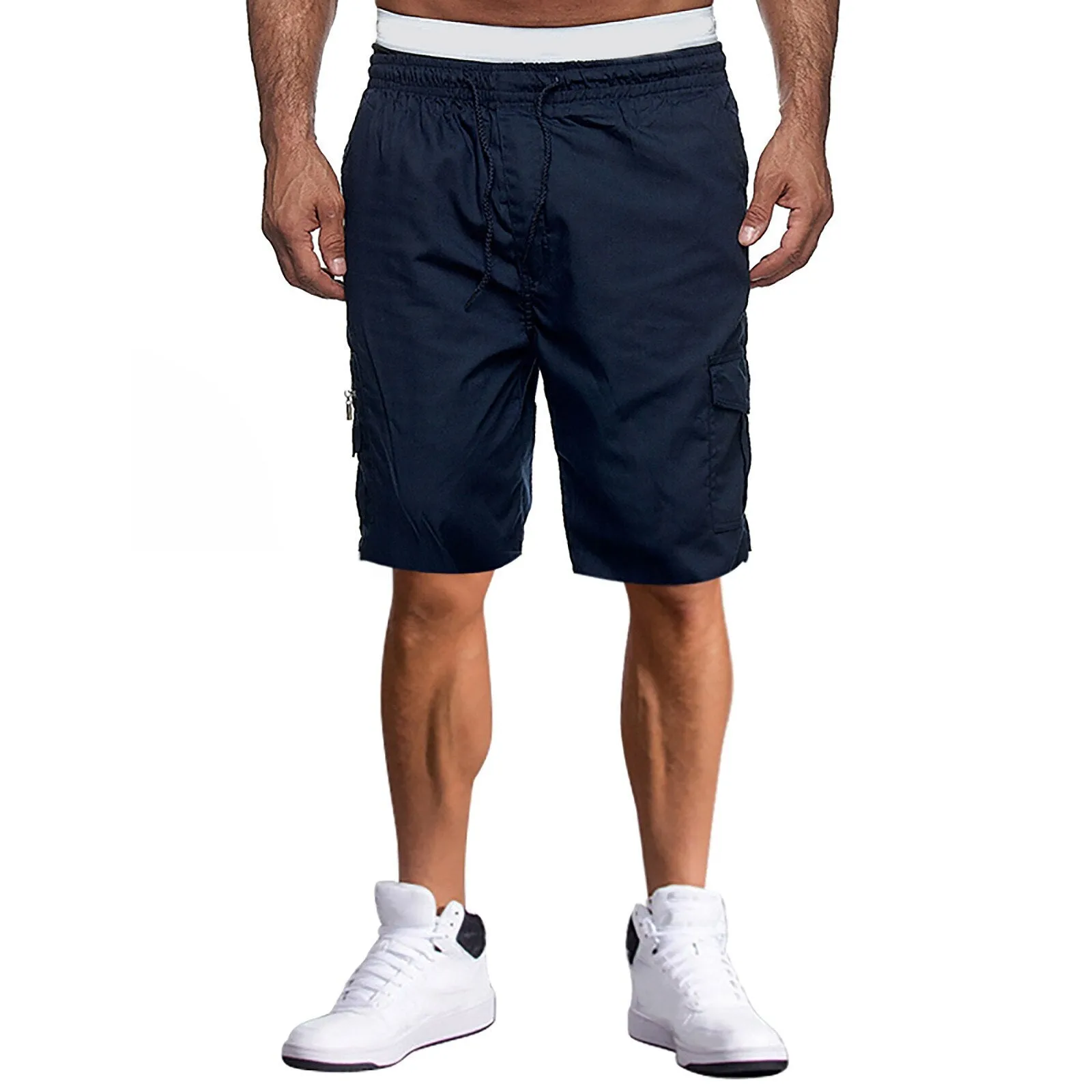 Mens Summer Casual Multi-Pocket Loose Straight Five-Point Shorts Solid Colors Sports Fitness Jogging Cargo Shorts Bermudas