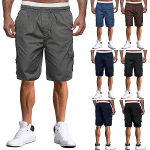 Mens Summer Casual Multi-Pocket Loose Straight Five-Point Shorts Solid Colors Sports Fitness Jogging Cargo Shorts Bermudas