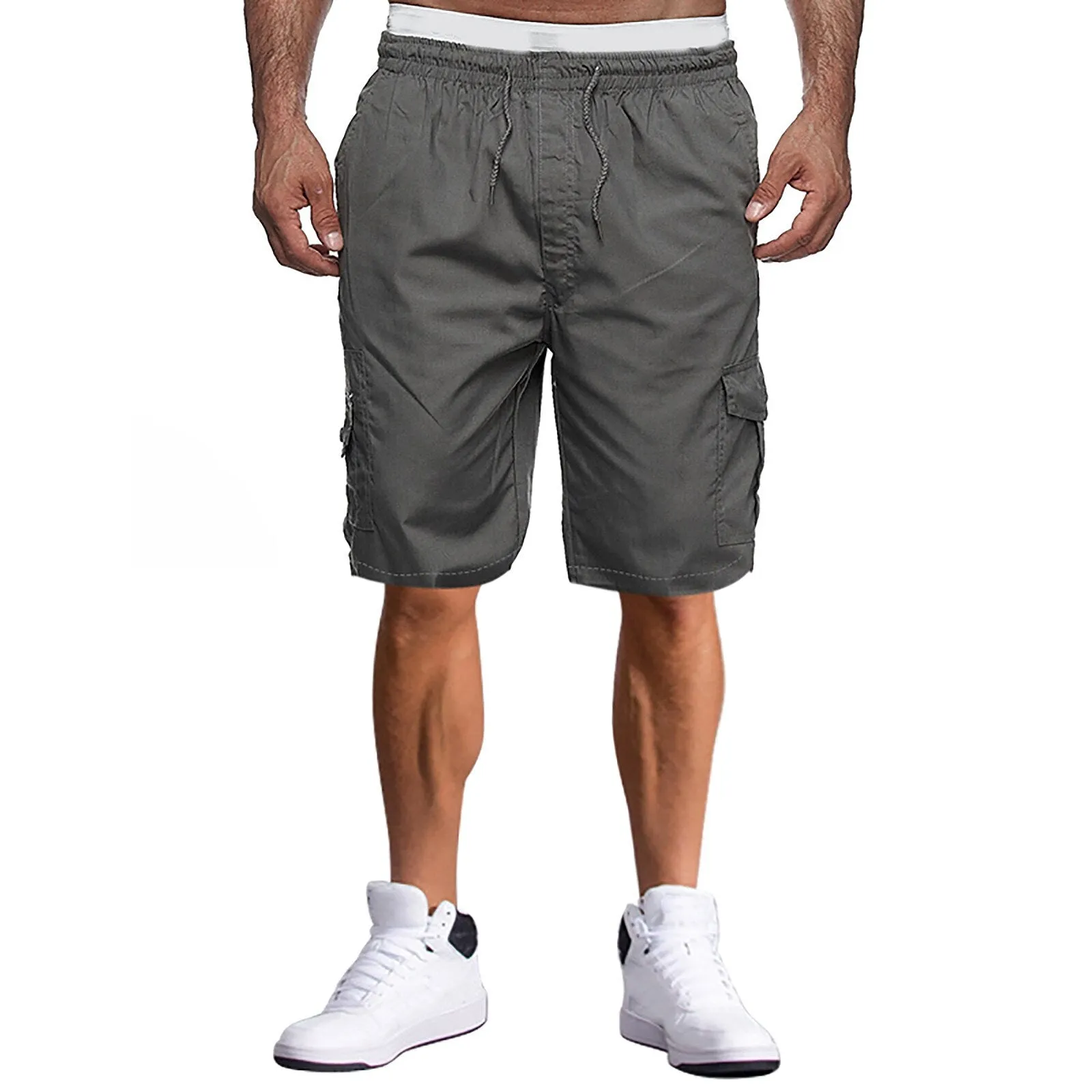 Mens Summer Casual Multi-Pocket Loose Straight Five-Point Shorts Solid Colors Sports Fitness Jogging Cargo Shorts Bermudas