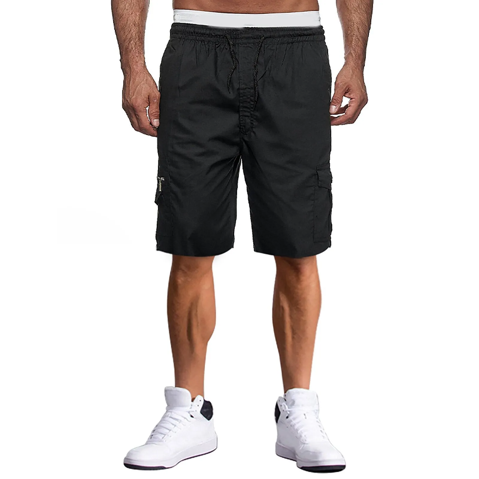 Mens Summer Casual Multi-Pocket Loose Straight Five-Point Shorts Solid Colors Sports Fitness Jogging Cargo Shorts Bermudas