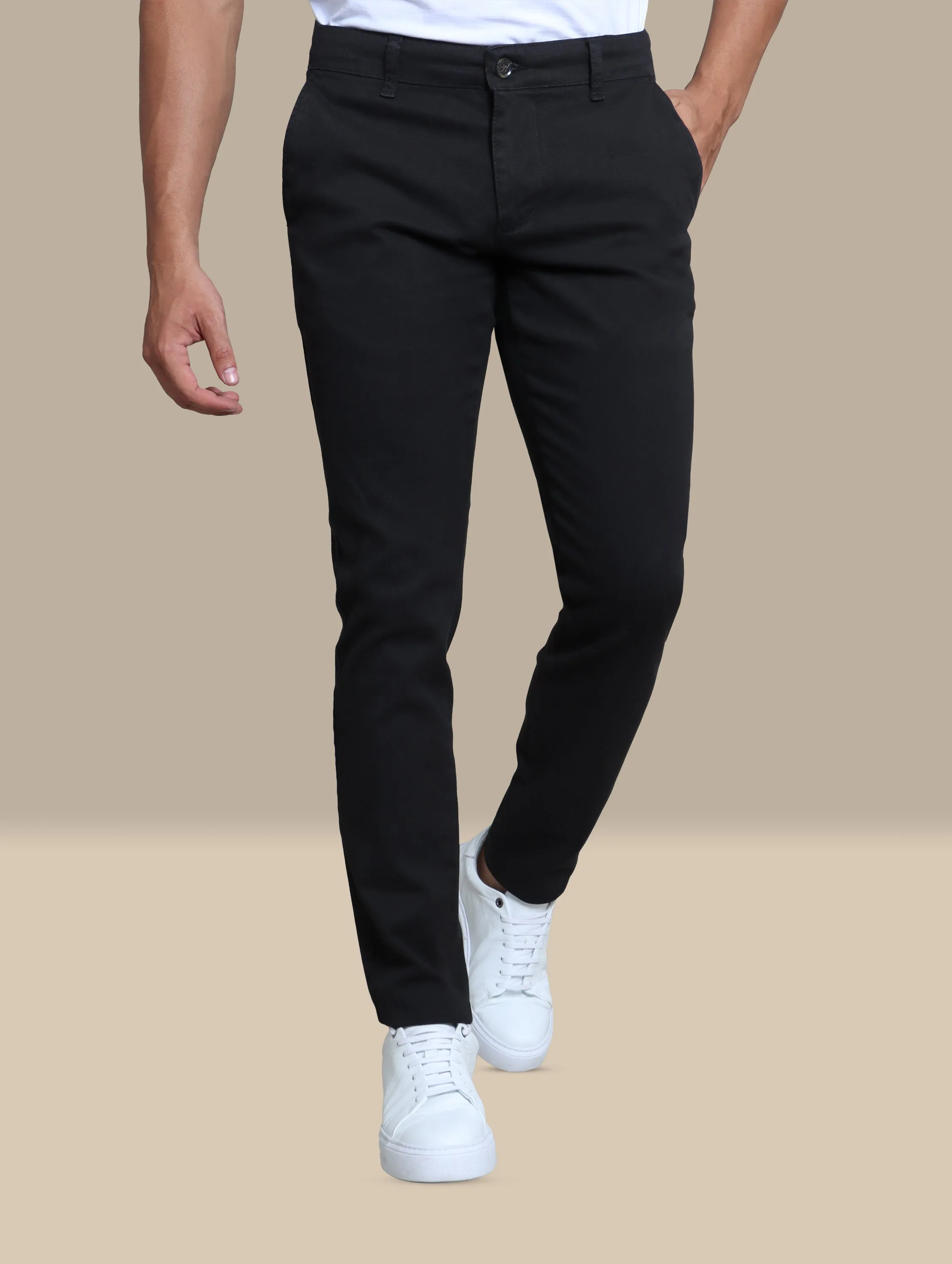 Midnight Sophistication: Black Oxford Slim Fit Chinos