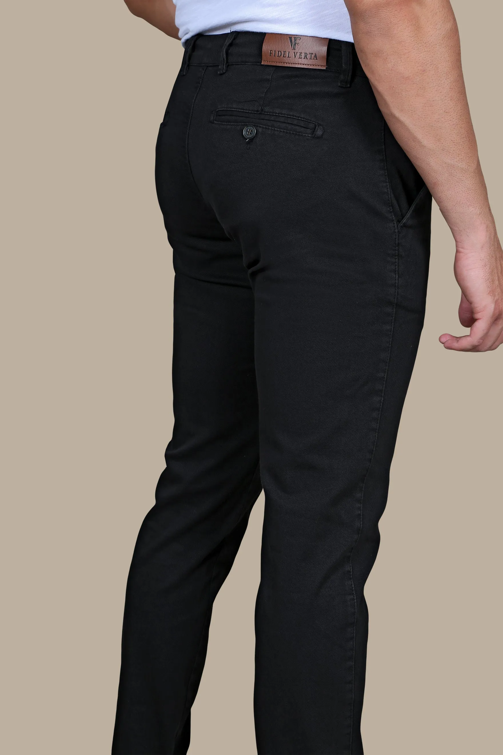 Midnight Sophistication: Black Oxford Slim Fit Chinos