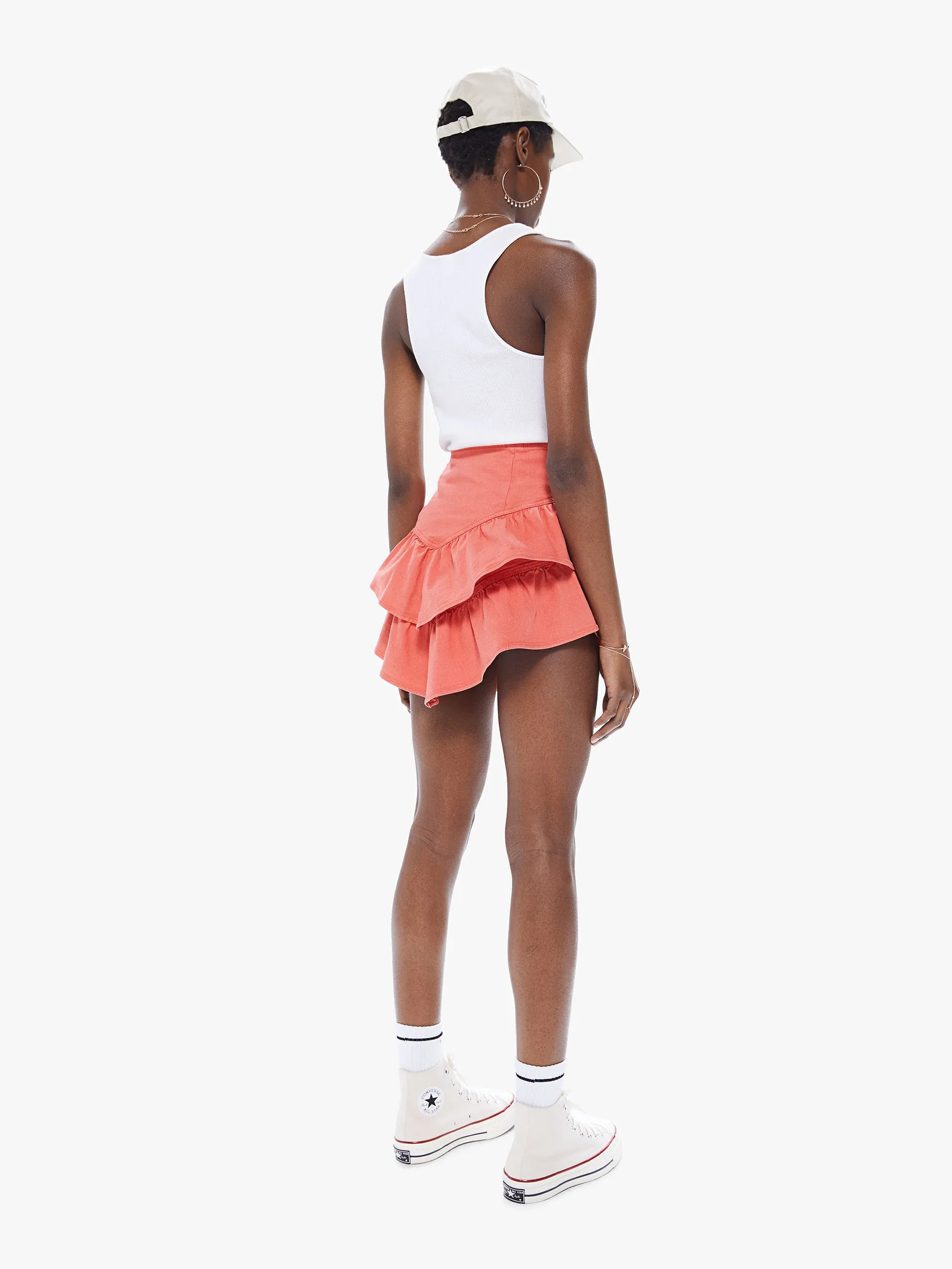 Mother - The Ruffle Mini Skirt in Hot Coral