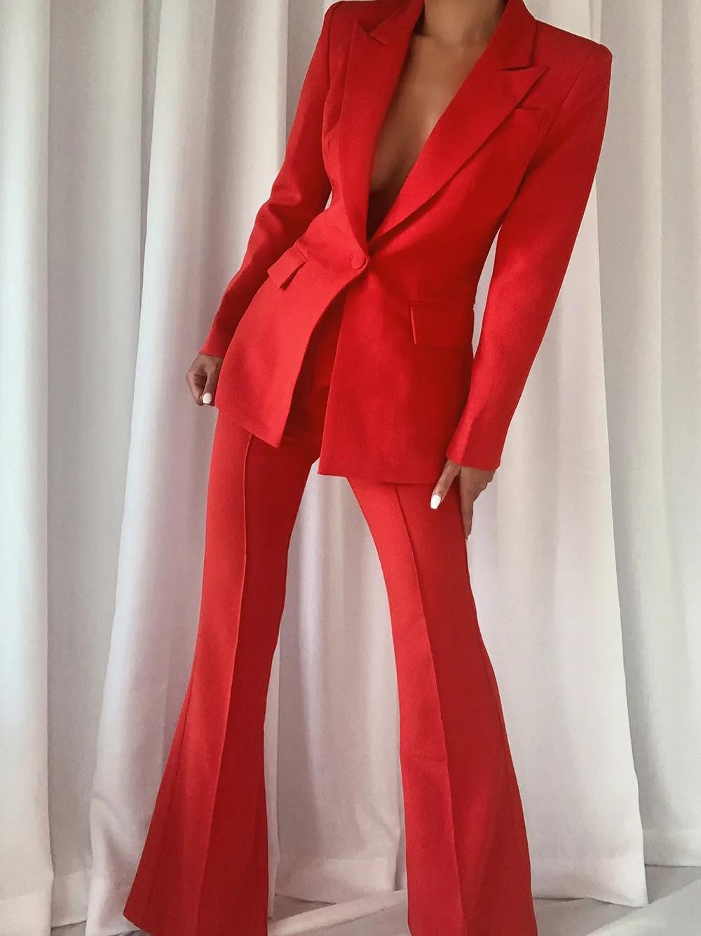 NAOMA Blazer & Flared Pants Set in Red