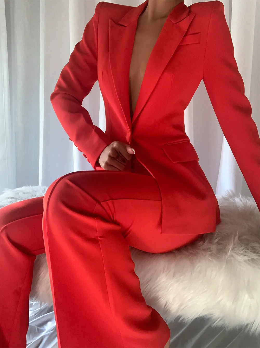 NAOMA Blazer & Flared Pants Set in Red