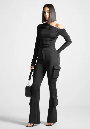 Neoprene Cargo Fit and Flare Leggings - Black