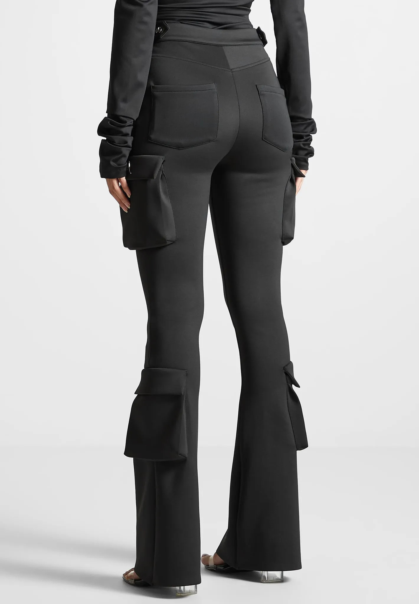 Neoprene Cargo Fit and Flare Leggings - Black