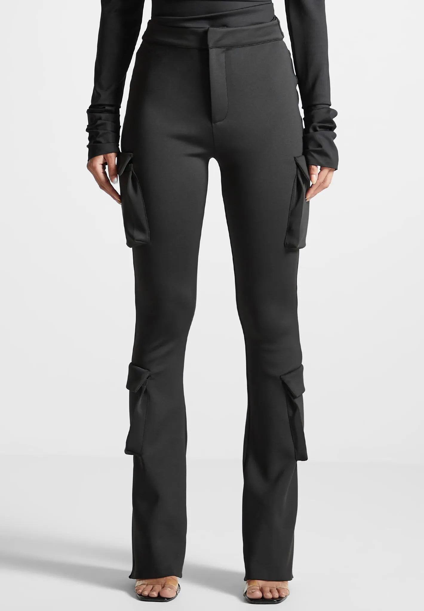 Neoprene Cargo Fit and Flare Leggings - Black