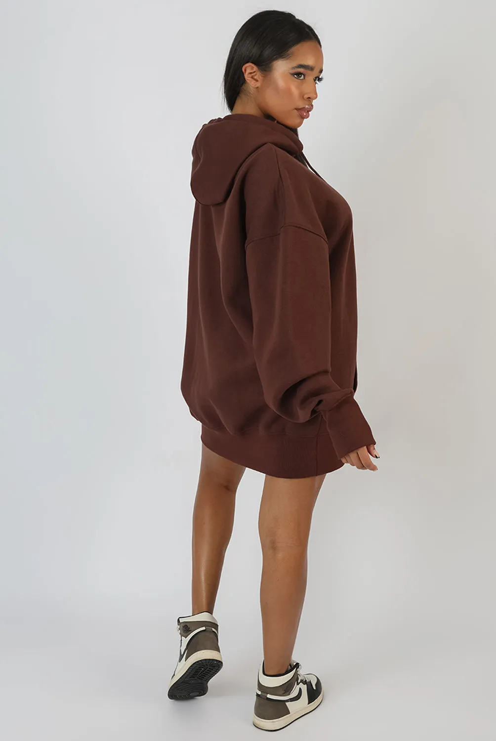 Oversized Sweat Hoodie Dress Chocolate