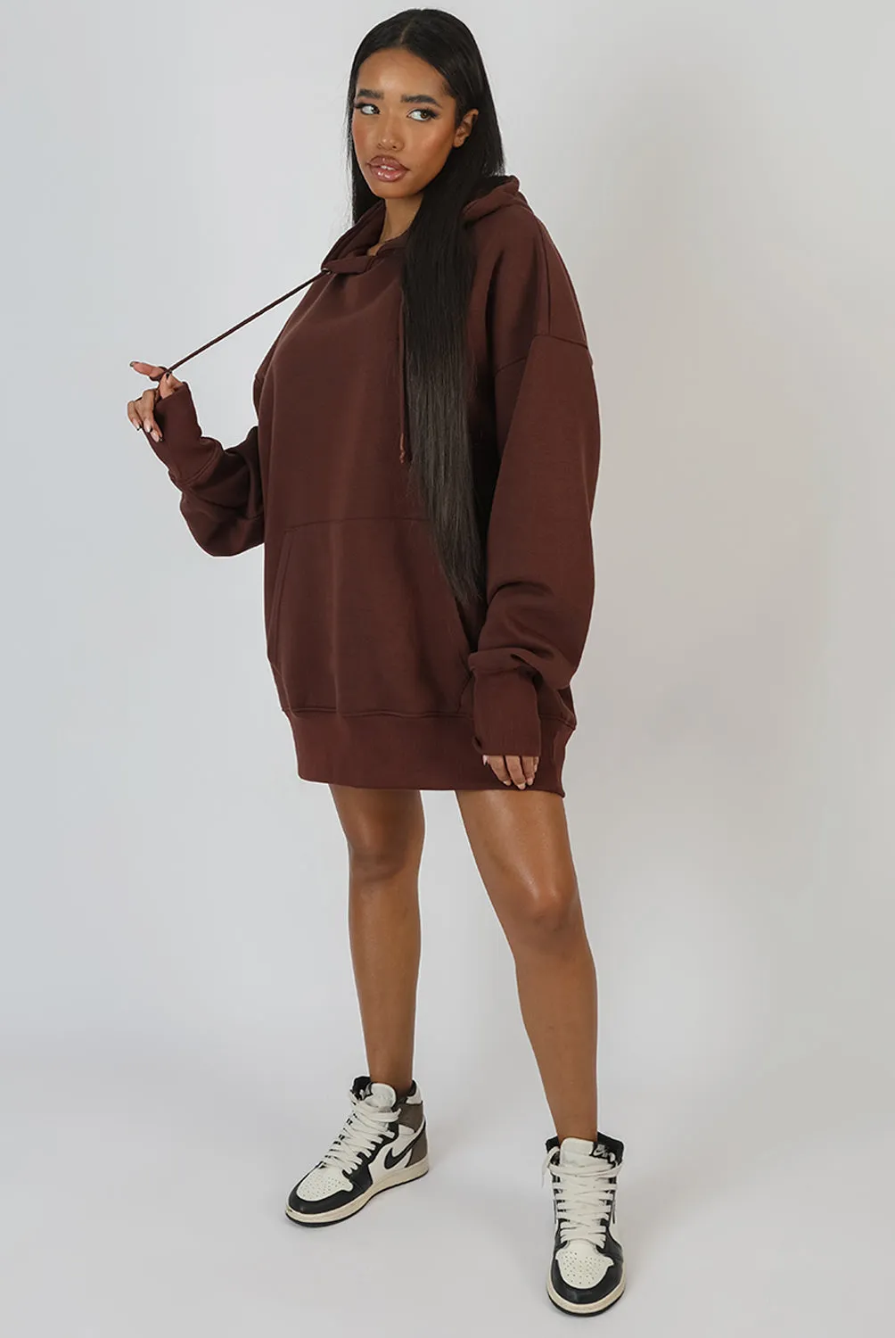 Oversized Sweat Hoodie Dress Chocolate