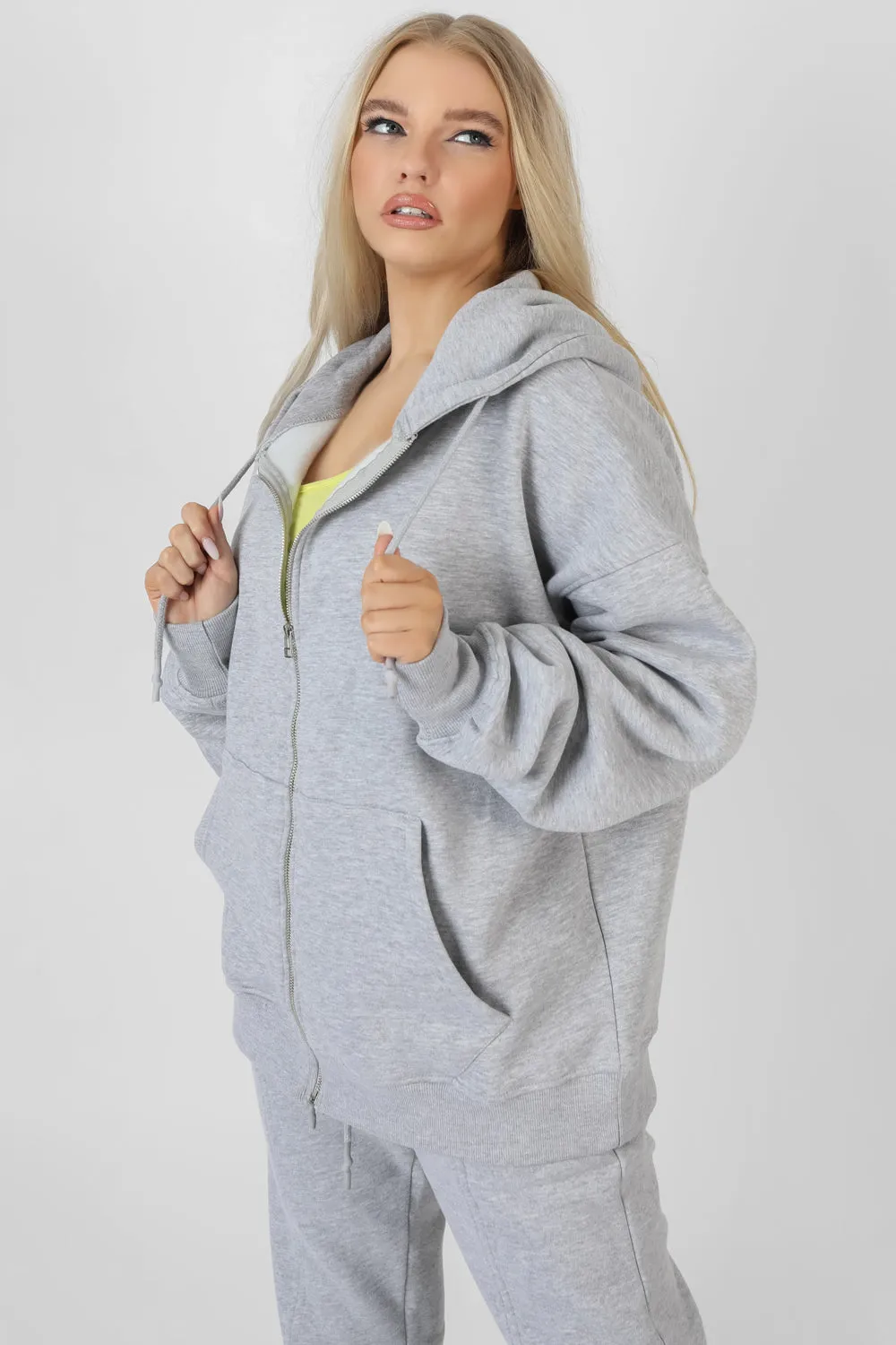 Oversized Zip Through Hoodie Grey Marl