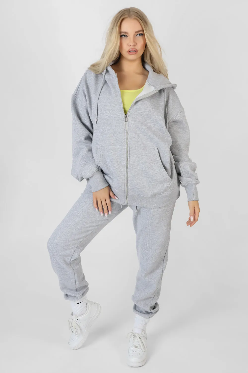 Oversized Zip Through Hoodie Grey Marl