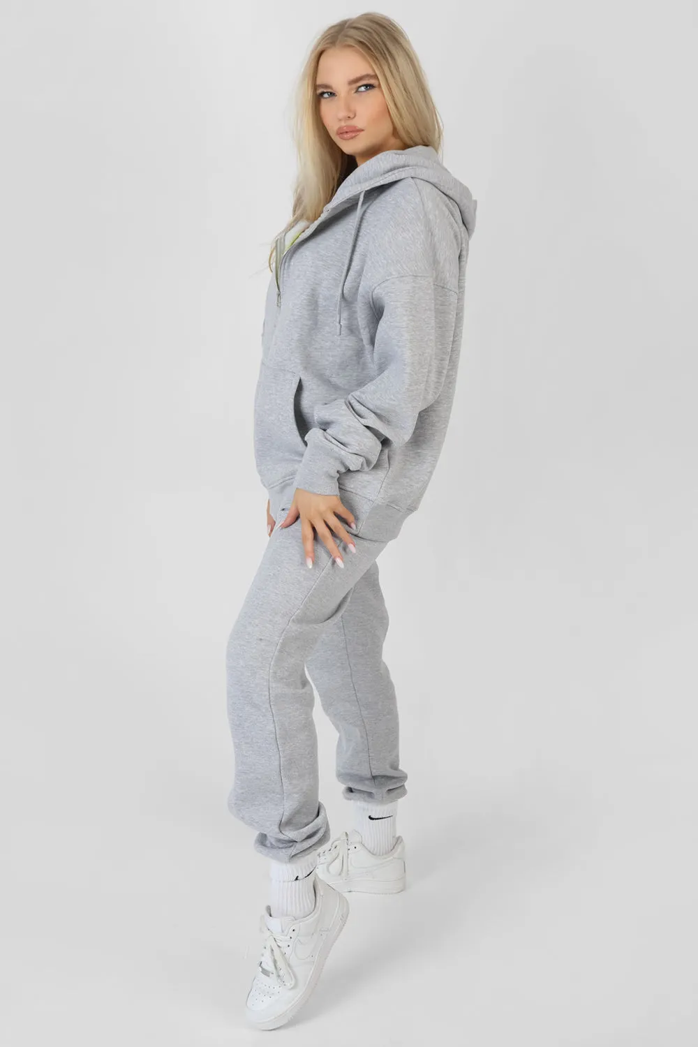 Oversized Zip Through Hoodie Grey Marl