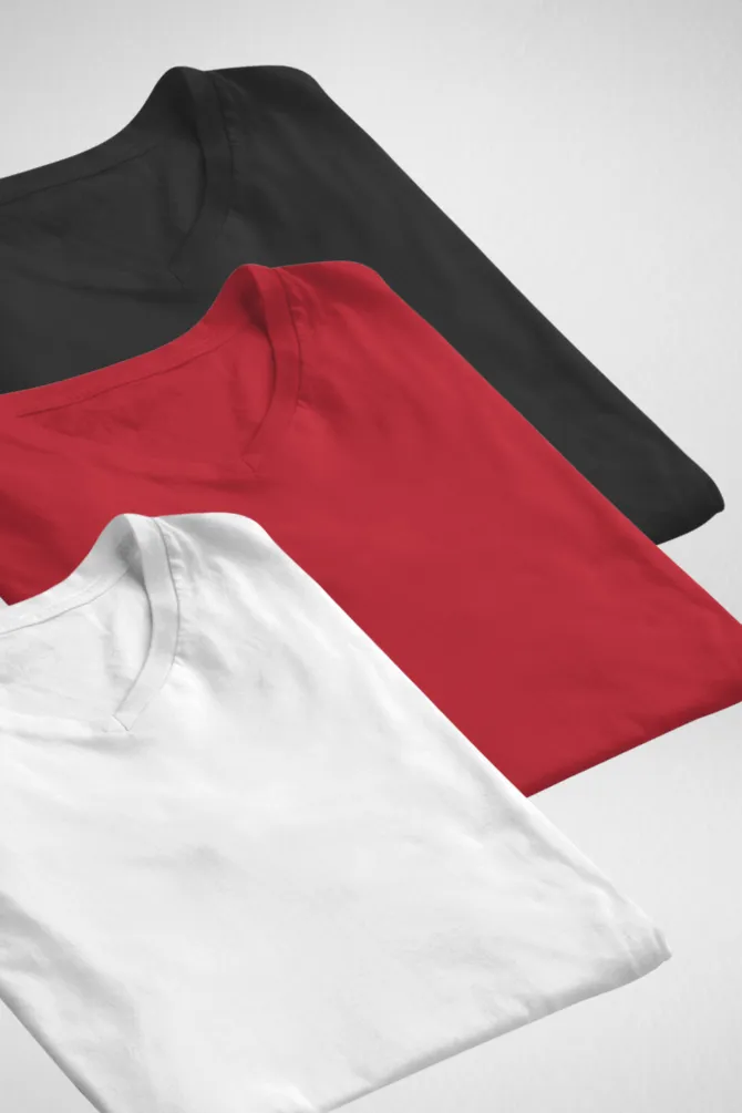 Pack Of 3 V Neck T-Shirts White Black and Red for Men