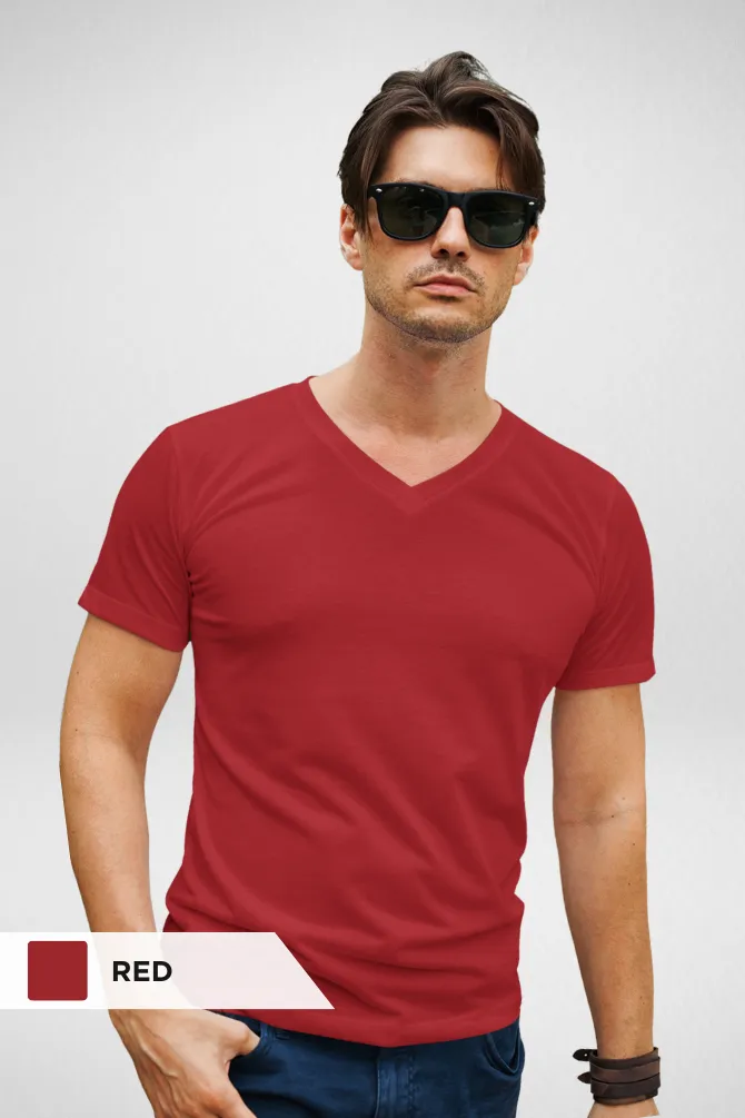 Pack Of 3 V Neck T-Shirts White Black and Red for Men