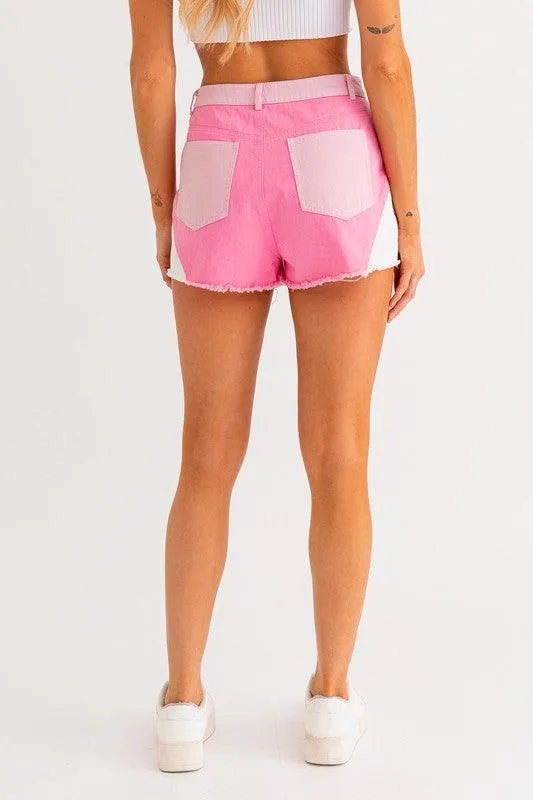 Pink Color Block Shorts