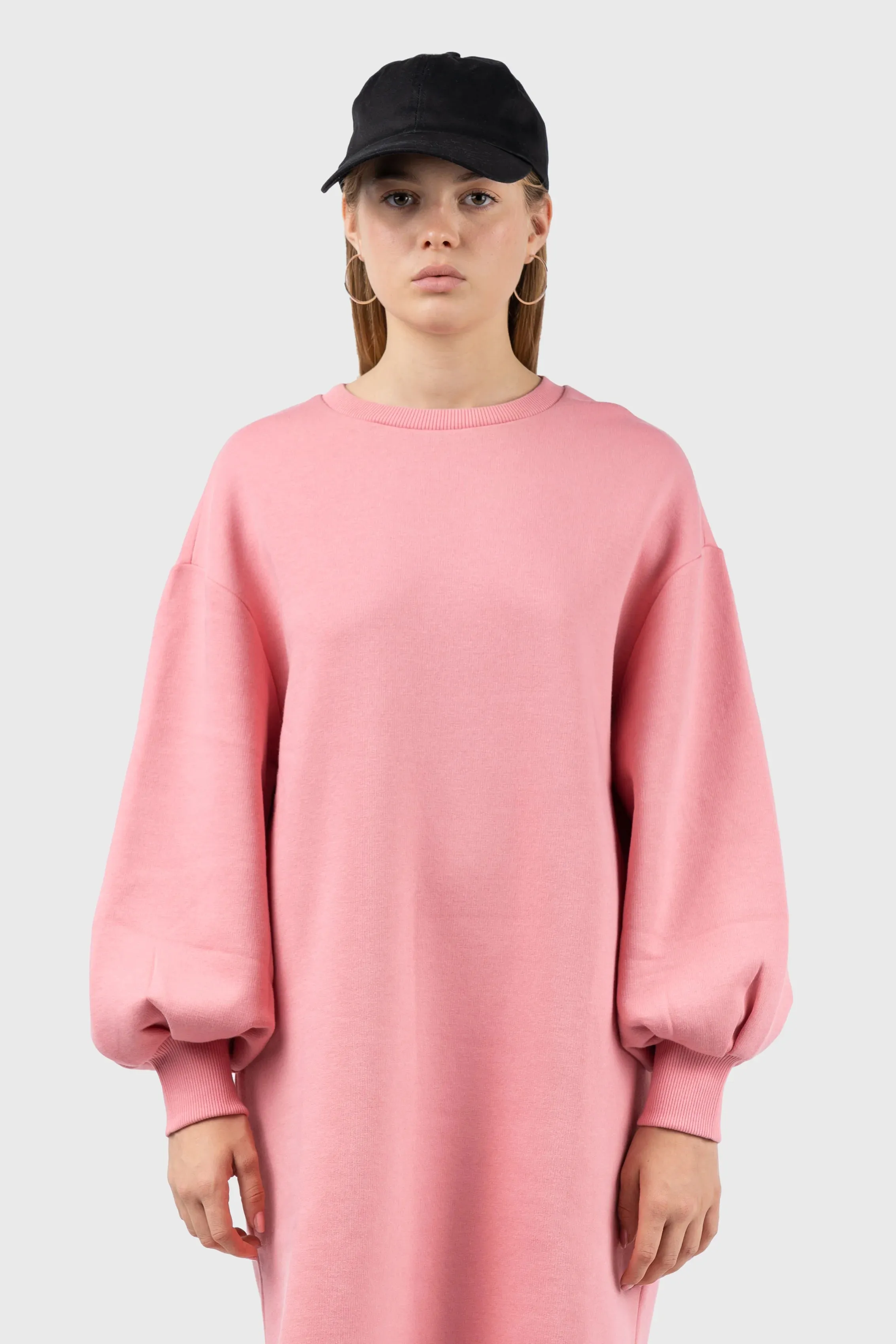 Pink Puff Sleeve Sweatshirt Dress