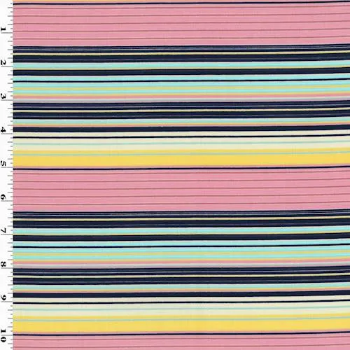 Pink/Yellow/Multi Stripe Print Faille Fabric